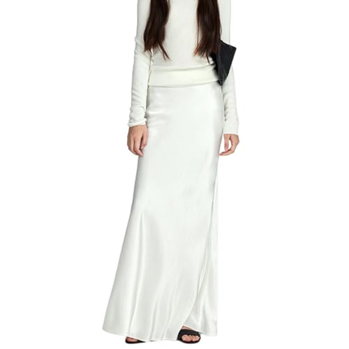 RARITYUS Women’s Silky Satin High Waist Maxi Skirt Elegant Flowy A Line Long Skirt Elastic Bodycon Mermaid Skirt2