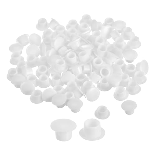 Image of uxcell 200Pcs Screw Hole Plugs, 8mm(5 /16 inch) Dia Plastic Snap in Shelf Button Flush Type Caps for Furniture Cabinet Cupboard, White