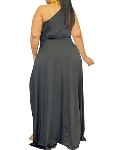 Ekaliy Women's Plus Size One Shoulder Dress Sexy High Low Irregular Hem Flowy Party Cocktail Maxi Dress2