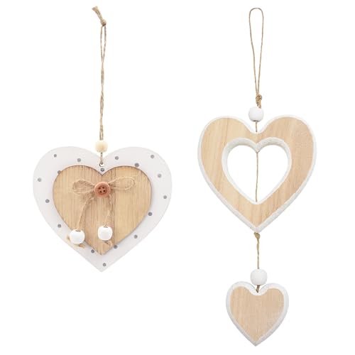 Auptiz 2 Pezzi Ciondolo Decorativo a Forma di Cuore, Pendenti Cuori Legno con puntini, Decorazione da appendere Regali per Soggiorno Finestra Camera da letto, compleanni di Nozze