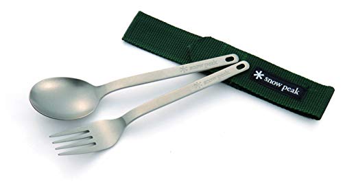 Snow Peak Titanium Fork & Spoon Set - Ultralight & Portable Camping Utensil Set - Durable Titanium Cutlery with Canvas Travel Case #1