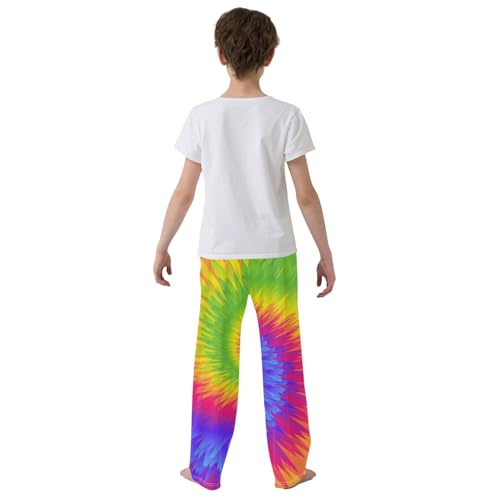 Colorful Tie Dye Rainbow Boys Long Pants Soft Trousers Elastic Waist Kids Lounge Bottoms with Pockets S-XL3