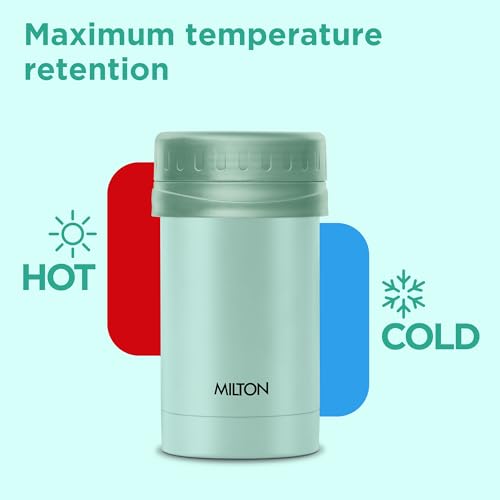 Image of MILTON Soup Flask 500 Thermosteel Vacuum Insulated Food Jar|Hot & Cold Thermal Flask|Double Walled|Leak Proof |Ideal for carrying Soup, Tea, Coffee to Office, School,Travelling, 460 ml, Light Green