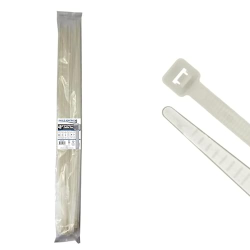 Kable Kontrol Cable Zip Ties, 48 Inch 50 Pcs, HD 175lbs Test, Natural White