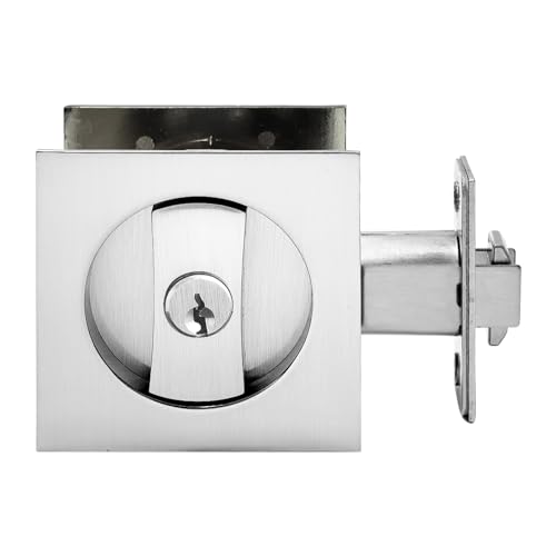 Pocket Door Lock,Privacy Door Hardware Suitable for Bathroom Bedroom etc Recessed 2 Sided, 2 3/8' Backset, Invisible Hardware for 1 3/8” to 2 3/16” Thickness Door (Sliver, Keyed Lock)