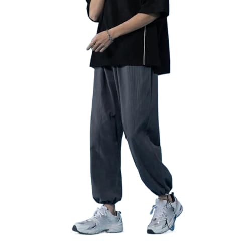 Pantalon large en coton et lin uni à taille élastique pour le printemps