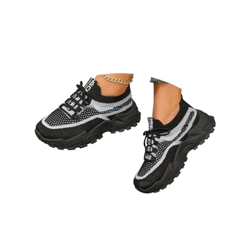 Minetom Damen Mesh Sneaker Sportschuhe Turnschuhe Laufschuhe Tennisschuhe Leicht Fitnessschuhe Plateau Schnürer Walkingschuhe C Schwarz 37 EU