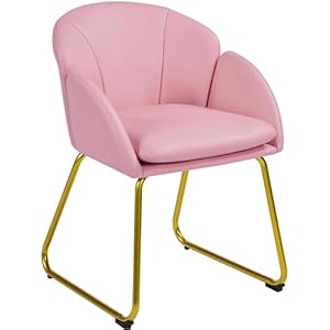 Yaheetech Modern PU Leather Armchair, Flower Shaped Makeup Chair Vanity Chair with Golden Metal Legs for Living Room/Makeup Room/Bedroom/Home Office/Kitchen, Simple Pink