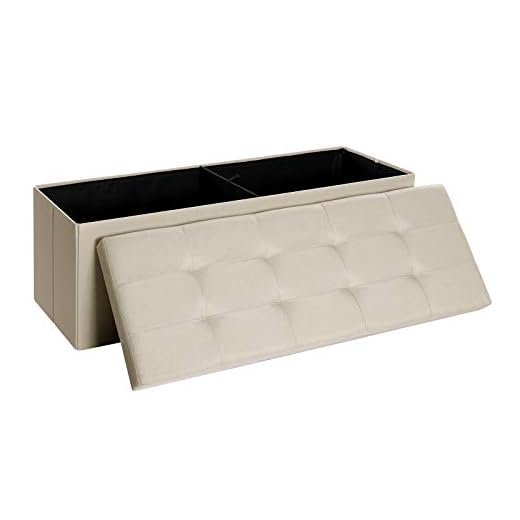 SONGMICS Banco con Espacio de Almacenamiento, Cofre, Caja de Almacenamiento, Plegable, Carga Estática Máx. 300 kg, 120 L, 110 x 38 x 38 cm, Imitación Lino, Beige LSF77BE