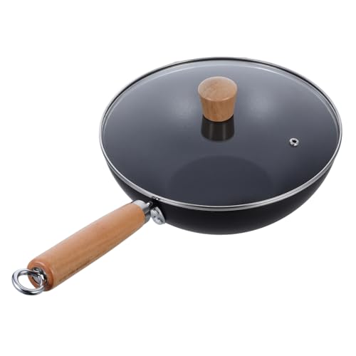 Wok pequeño de hierro con mango de madera y tapa miniatura 1