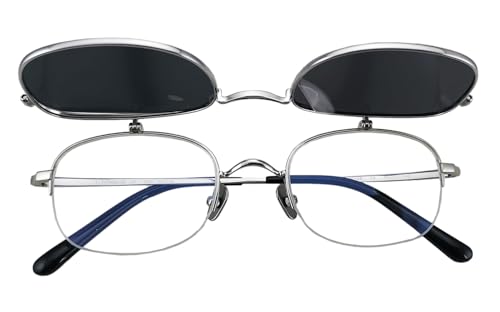 Circleperson Pure Titanium Eyeglasses Polarized Flip up Sunglasses Vintage Oval 49-21-1423