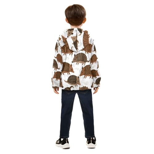 Armadillos Pattern Print on White Toddler Fleece Jacket Girl Boys Hooded Fleece Jacket Coat Warm Outwear Zip-up 3-10T4