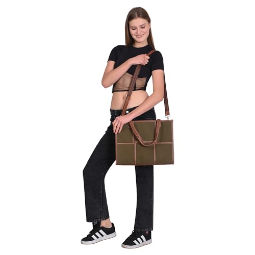 Image of Womanix Canvas Laptop Bag, 14 inch Laptop Bag, Work Shoulder Bag, Casual Briefcase, Handbag for Travel, Office, College With Long Adjustable Strap