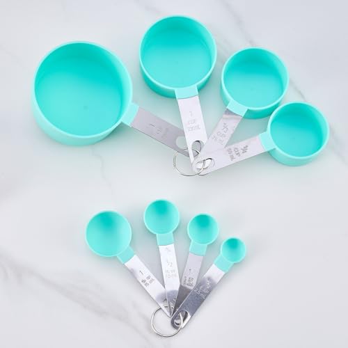 Measuring cups set 8 set, 4 cups from 1 cup; 1/2 cup; 1/4 cup; 1/8 cup; 4 tsp from 1 tsp 1/2 tsp 1/4 tsp 1/8 tsp, Green