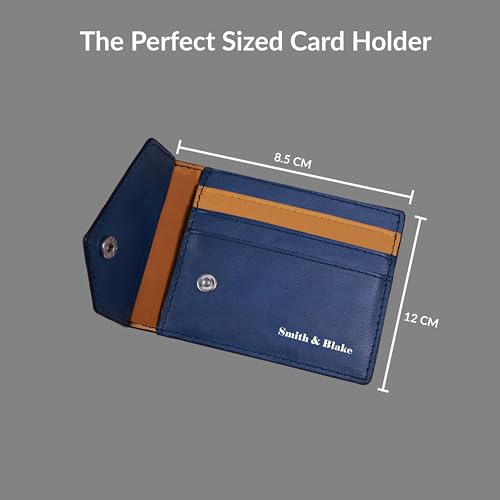 Image of Smith & Blake - Credit Card Holder Wallet for Men and Women -3 ATM Card Slots - Snap Button Pocket - Back Pocket - Blue Premium Leatherette - Prospero (Blue)
