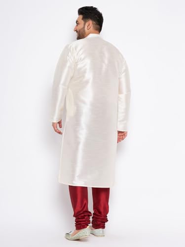 Image of Vastramay Plus Men's White Silk Blend Kurta Pyjama Set VPLUSMKWH001nPBL 44 | Independence Day