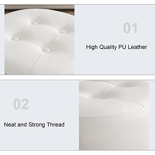 Gitrah White Vanity Chair For Makeup Room Round Ottoman Tufted Pu Leather Makeup Chair Vanity Stools For Bathroom Height Adjustable 360 Swivel #TOP7