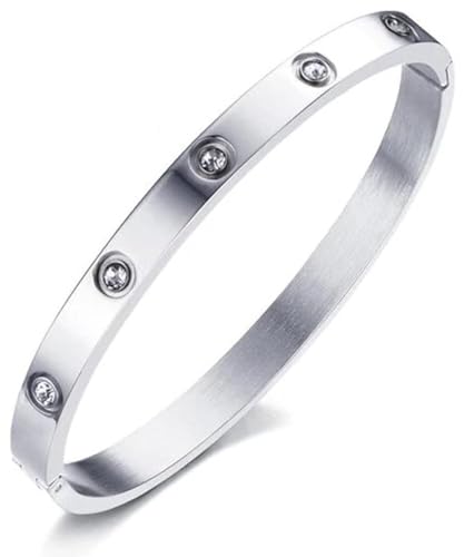 Shining Diva Fashion 18K Gold Plated Stainless Steel Openable Crystal Bracelet | Cuff Bangle | Friendship Couple Wedding Gifts for Mother Sister Wife Girlfriend | Anti Tarnish Jewellery