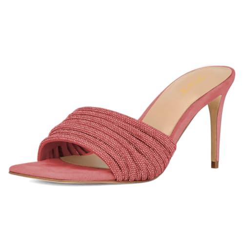 FOWT Women Fashion Open Toe Slip On Mules Sexy Thin Mid Heel Party Date Casual Summer Slippers Size 4-16 US