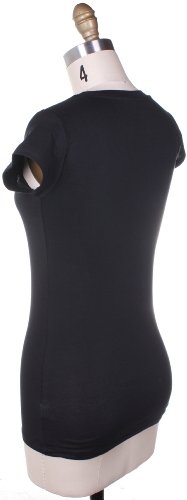 Active Basic Women's Plain Basic Deep V Neck T-Shirt with Cap Sleeves,Medium,Black