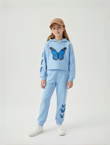 Image of PATPAT Girls Warm Sweatsuit 5-14Y Butterfly Print Hoodies and Sweatpants Clothing Set Tracksuit Fall Outfits Cute Clothes