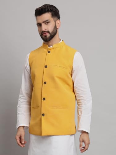 Image of LATEST CHIKAN Men's Traditional Cotton Solid Nehru Jacket /Waistcoat
