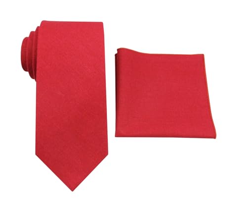 Image of Mens Linen Tie Set - Solid Necktie with Pocket Square