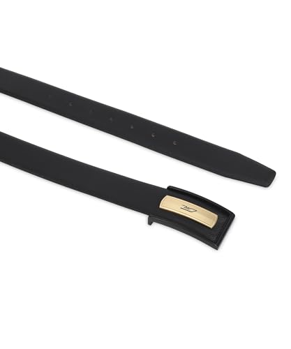 Premium Men's Leather Belt, Black, Metal Buckle with Gold Accent Plate, Classic Dress Style2