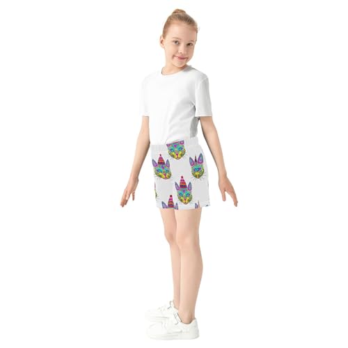 Girls Athletic Shorts Colorful Cat Faces White Print Kids Summer Casual Activewear Comfy Pajama Clothes, X-Small4
