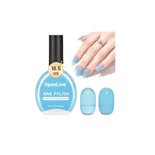 OpenLive 16.5ml Jelly Baby Blue Nail Polish Large Volume Quick Dry Nail Polish Long Lasting Shine Fingernail Toenail Nail Art DIY Home Travel Nail Art Gift