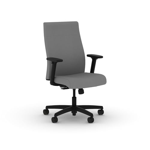 Image of HON Ignition 2.0 Ergonomic Office Chair with Adjustable Arms, Standard Synchro‑Tilt Recline, Upholstered Desk and Computer Chair for Home Office or Workstation, Black Frame, Frost