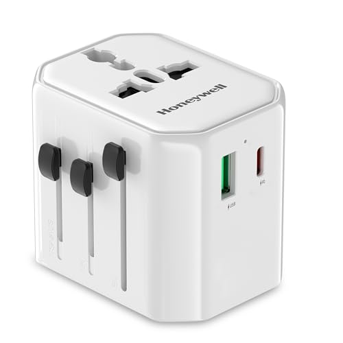 Honeywell New Launch Universal Travel Adapter 38W, 3-in-1 Fast Charging, Universal Socket, TypeC, USBA, Worldwide Wall Charger for EU,US,UK & CN/AUS, Devices, 3Yr Manufacturer Warranty