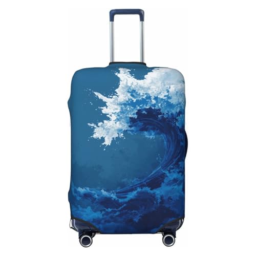 Wave Crashing Minimalist Blue Gradients Elastic Travel Luggage Covers Dustproof Scratch-Resistant Suitcase Protector Fit 22-24 Inch