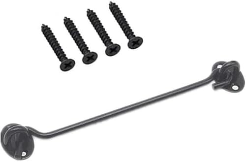 Daleaerom Storm Hook Sliding Door Lock Barn Cabin Hook Eyelet Locking with Screws Accessories for Doors Garage Window Bathroom Black, 25cm