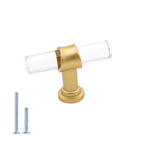 Goldenwarm Pack Of 25 Bar Knobs Brushed Brass Drawer Knobs - Ls9165Gd Clear Acrylic T Bar Knobs Gold Knobs For Cabinets Acrylic Cabinet Hardware Decorative Knobs, Zinc Alloy Base #TOP27