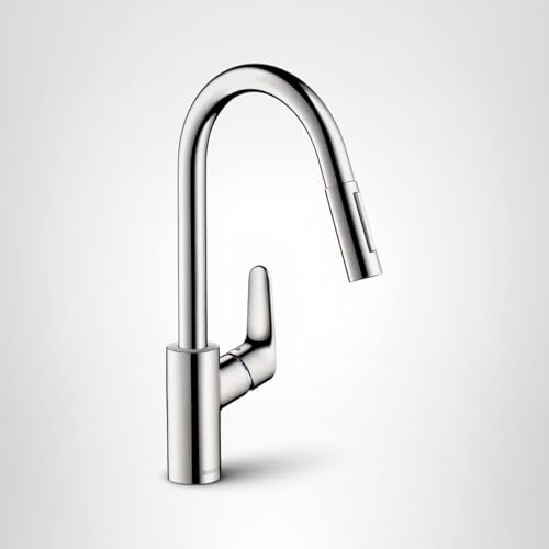 hansgrohe Focus Chrome High Arc Kitchen Faucet with Magnetic Docking Spray Head, Chrome 04505000