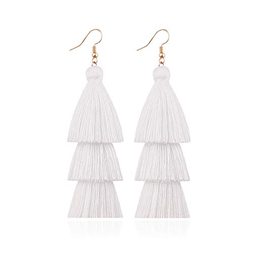 Vintage Handwoven Long Tiered Thread Tassel Drop Earrings Tiered Long Fringe Dangle Earrings Retro Enthic Handmade Woven Long String Strand Eardrop for Women Girl Fashion Jewelry