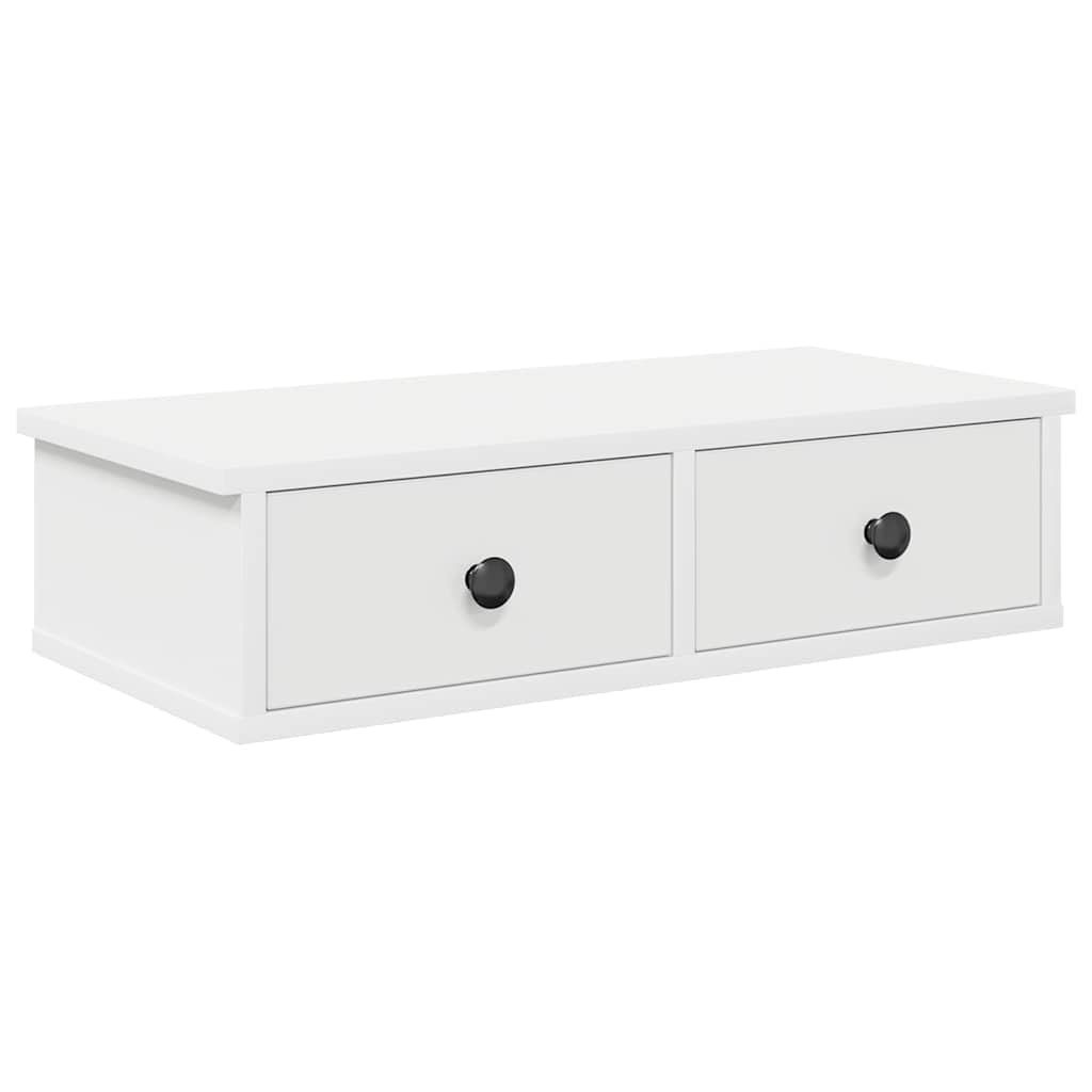 vidaXL Étagère Murale avec tiroirs Blanc 60x28x15 cm Bois d'ingénierie, étagère Murale avec Armoire, Meuble de Rangement Mural, Armoire de Rangement Flottante