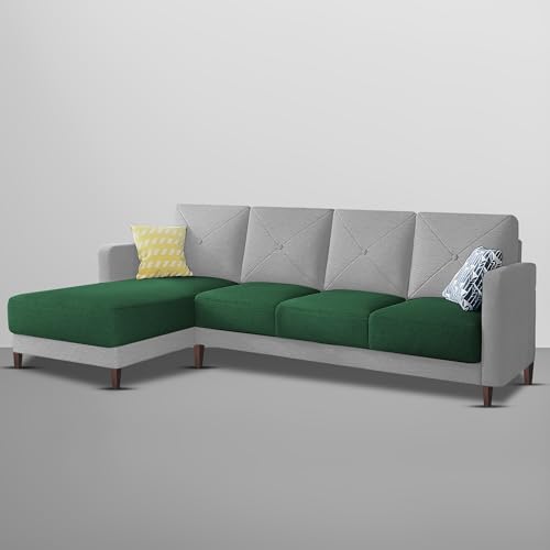 Image of Baloney LHS 6 Seater L Shape Sofa Set for Living Room (Green Grey Fabric) Premium Fabric Sofa