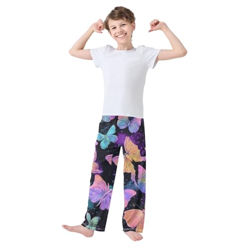 Galaxy Butterfly Pattern Boys Long Pants Soft Trousers Elastic Waist Kids Lounge Bottoms with Pockets S-XL3