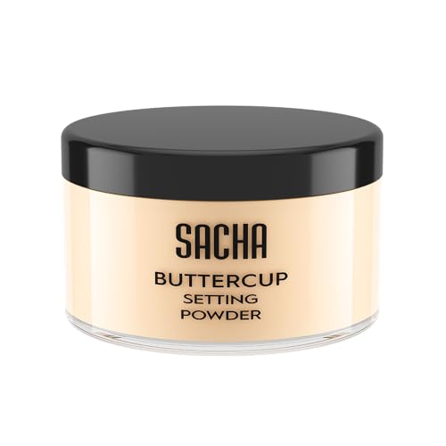 Sacha BUTTERCUP Light Setting Powder. No Ashy Flashback. Blurs Fine Lines and Pores. Loose, Translucent Face Powder to Set Makeup Foundation or Concealer. For Light to Medium Skin Tones, 1.75 oz.