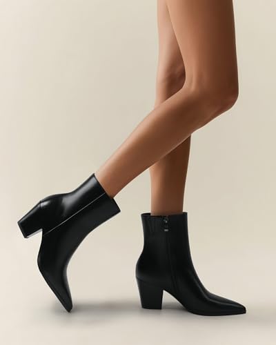 NUMALEO Womens Ankle Boots Chunky Low Heel Pointed Toe Heeled Booties Side Zipper Comfy Fall Winter Boots 2.5" Dress Shoes3