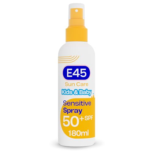 E45 Kids and Baby Sunscreen SPF50+ Spray for Face With Avocado Oil - UVA and UVB Protection- Dermatologically Tested and Fragrance-Free - Suitable For Dry Sensitive and Eczema Prone Skin (180ml)