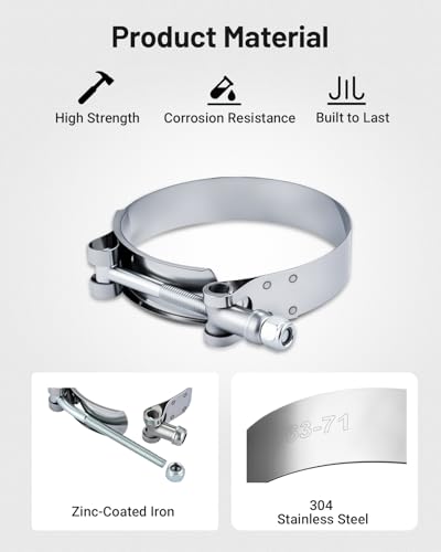Image of EVIL ENERGY 3 Inch T-Bolt Hose Clamps, Stainless Steel 304 Turbo Intake Clamps, 77-85mm Adjustable Range for 3 inch Hose ID, Intercooler Radiator Pipe Clamps for Silicone Coolant Hoses, 4PCS