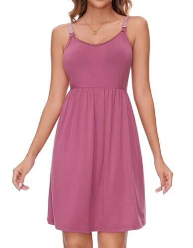 Image of Sosolism Nursing Nightgown for Breastfeeding Summer Maternity Pajamas Dress Clip Down Pumping Sleep Gown with Padded