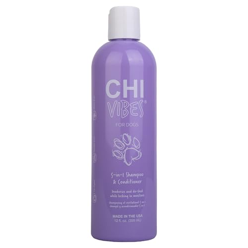 CHI Vibes for Dogs 5-in-1 Shampoo & Conditioner Cleans + Deodorizes + Moisturizes + Detangles + Helps De-Shed Vegan pH Balanced Gluten & Paraben Free Made in USA 12 Fl Oz