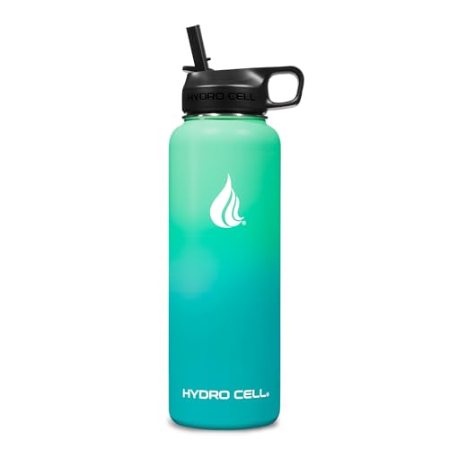 Image of HYDRO CELL Stainless Steel Insulated Water Bottle with Straw - For Cold & Hot Drinks - Metal Vacuum Flask with Screw Cap and Modern Leakproof Sport Thermos for Adults (Mint /Green 40oz)