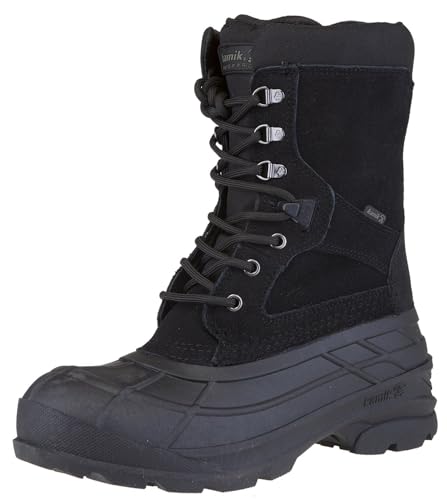 Kamik Nation Plus Snow Boot - Waterproof Boots for Men - 8mm Liner - Traction Outsole & Snow Boots - Black - 11
