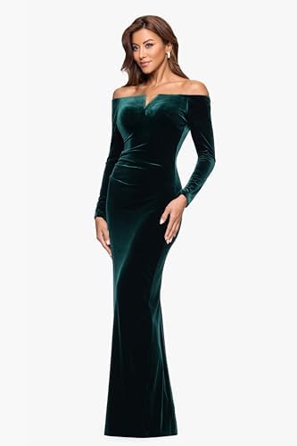 Xscape Women's Off-The-Shoulder Velvet Long Sleeve Maxi Dress with