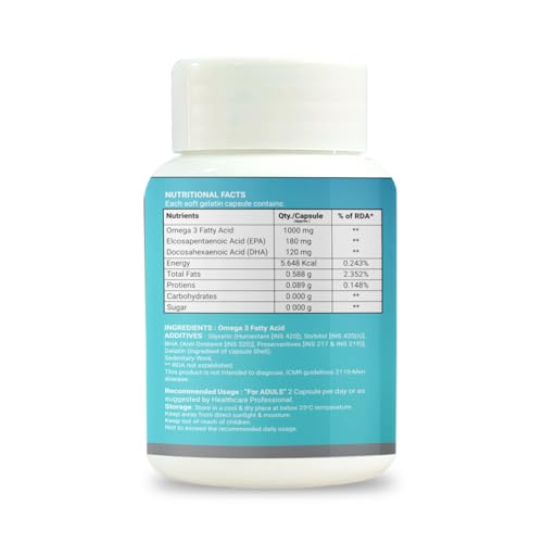 Image of Fish Oil Capsules1000mg Omega 3 fatty acids 180mg EPA 120mg DHA Supplement For Men And Women, Supports Heart Brain, Immune Health, 60 Soft Gels Capsule